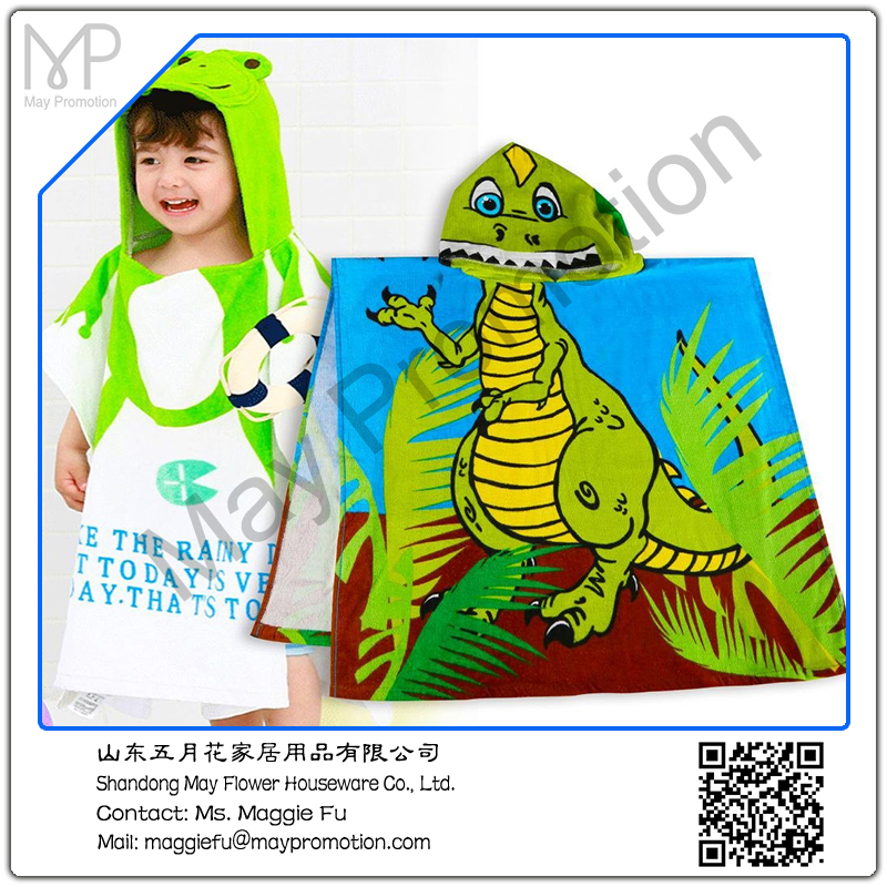 cotton velour dinosaur child beach towel kids poncho