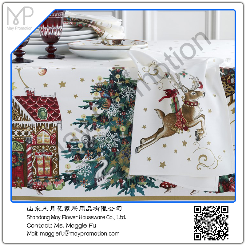 2017 Europe Christmas bell and candles embroideried hotel home kitchen table cloth 