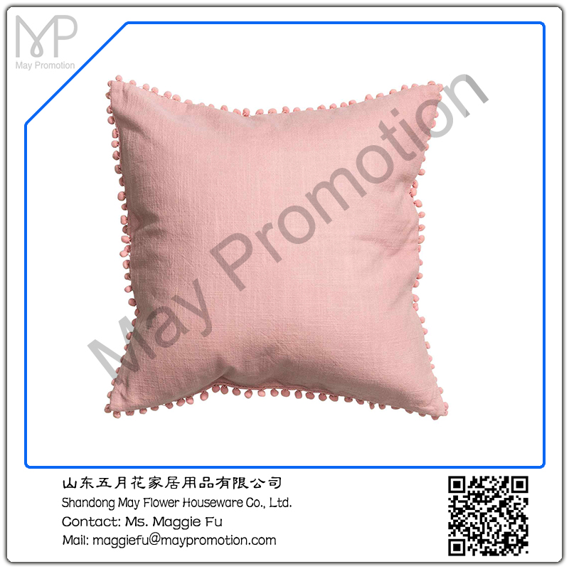 pink Pompom linen Cushion with padding