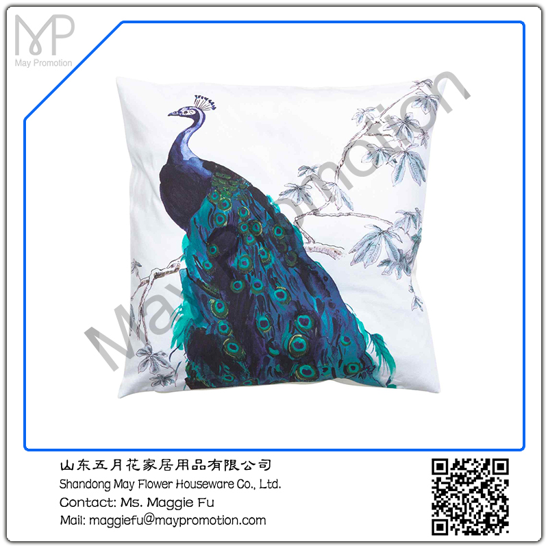 peacock printing cotton Cushion with padding embroideried