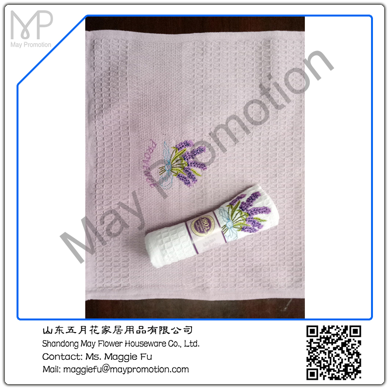 Lavender embroidery waffle cotton kitchen towel set of 2pcs
