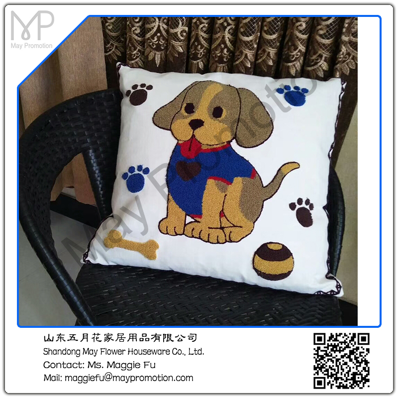 May flower cotton canvas embroidery cartoon dog cushion